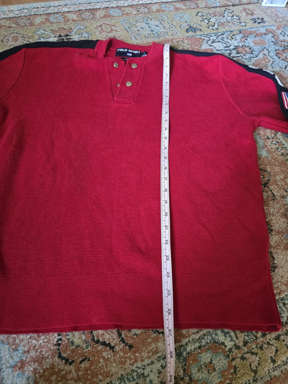 90s Vintage Polo by Ralph Lauren Red Button-Neck Sweater